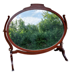 Antikvarinis ovalus riešutmedžio veidrodis