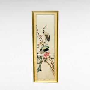 Rytų Azijos stiliaus šilko siuvinėtas paveikslas su gerve